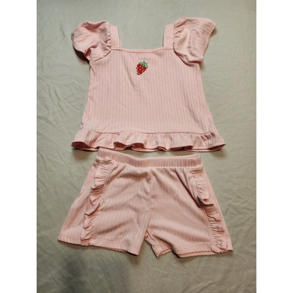 Little Lass Toddler Girls 2T Short Sets Bundle Pink Strawberry Fruit Print